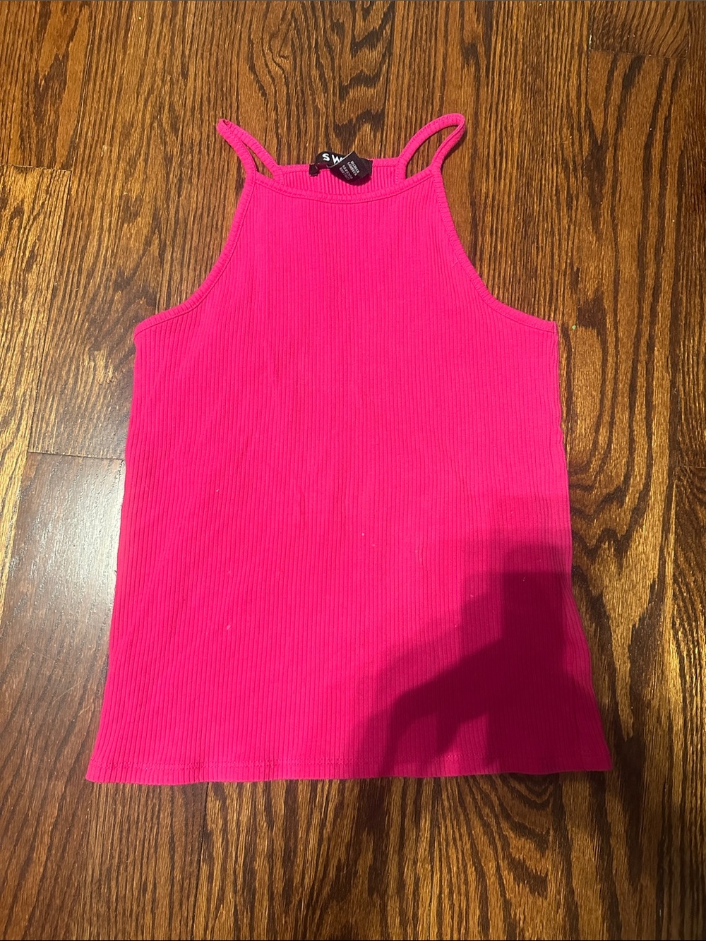 Ribbed High-Neck Tank Top in Bright Pink